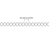 Sterling silver clover chain with measurement details on a white background